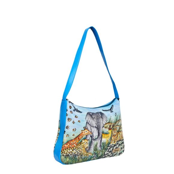 Hand-Painted Leather Animal Artwork Hobo Shoulder Bag, Sling Purse - Picture 3 of 7